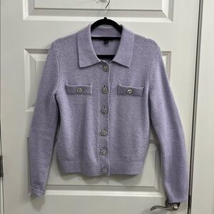 Ann Taylor Lavender Button-Front Cardigan with Jewel Buttons.